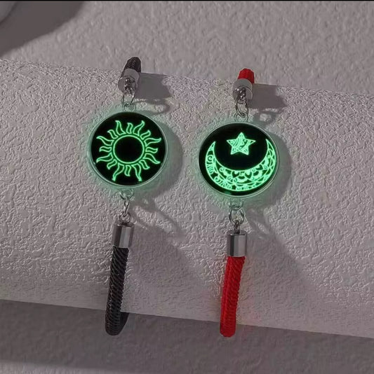 Glow-in-the-Dark Sun & Moon Couple Bracelets – Radium Light, Matching Celestial Jewelry