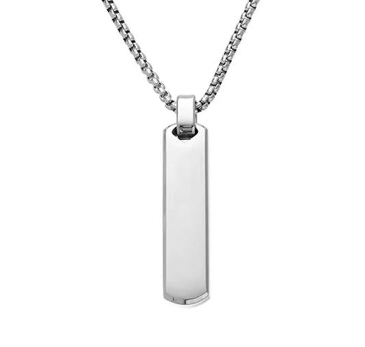 Men’s Stainless Steel Rectangle Pendant Necklace – Minimalist Silver Tag Chain