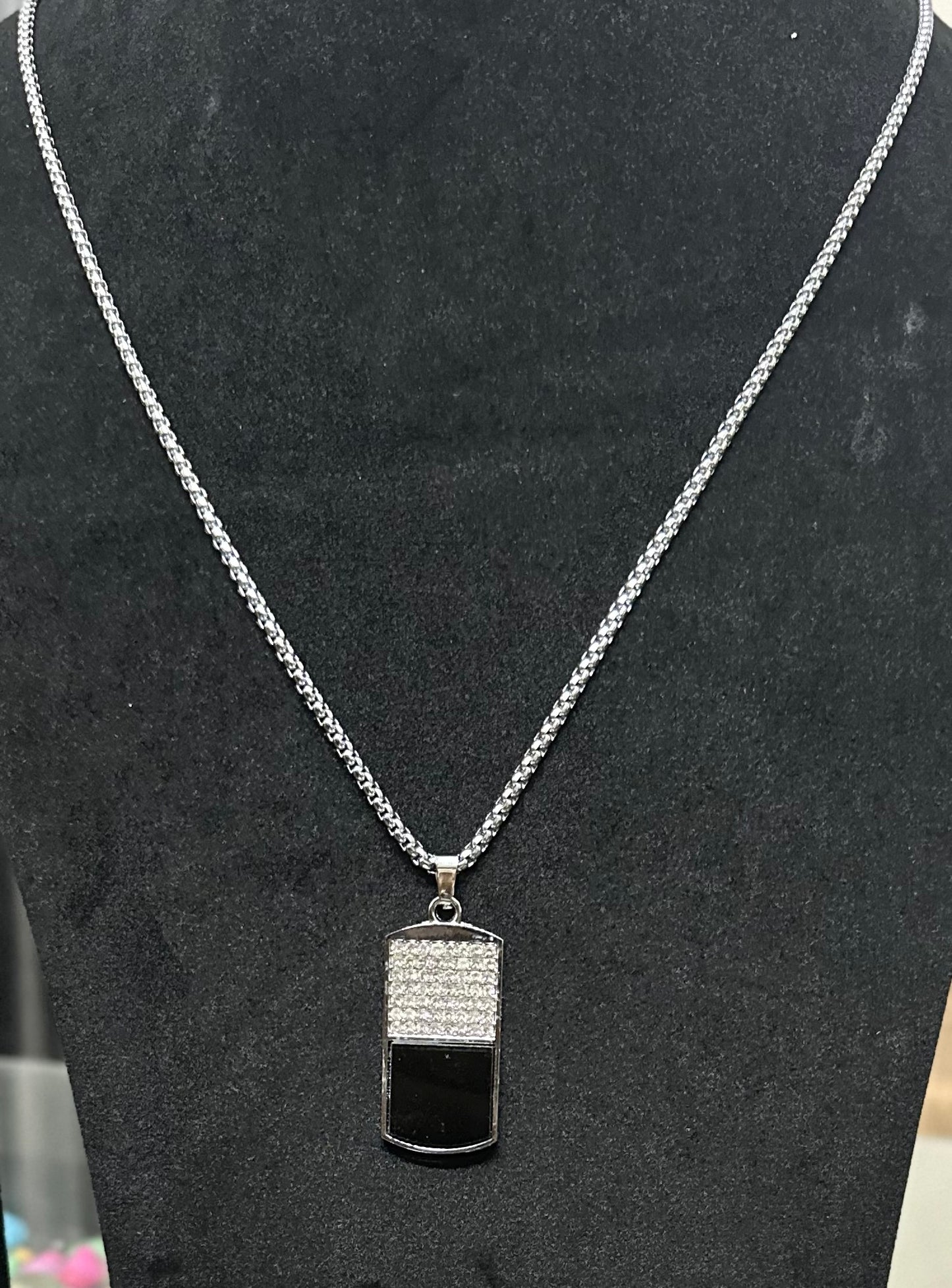 Sleek Silver and Black Colored AD Stones Studded Short Necklace Chain for Boys and Men