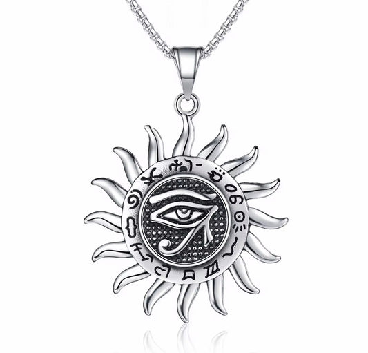 Eye of Horus Sun Pendant Necklace – Stainless Steel Egyptian Amulet Jewelry