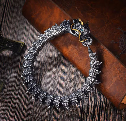 Men’s Dragon Bracelet – Stainless Steel Norse Dragon Chain Bracelet | Viking Inspired Mythical Jewelry