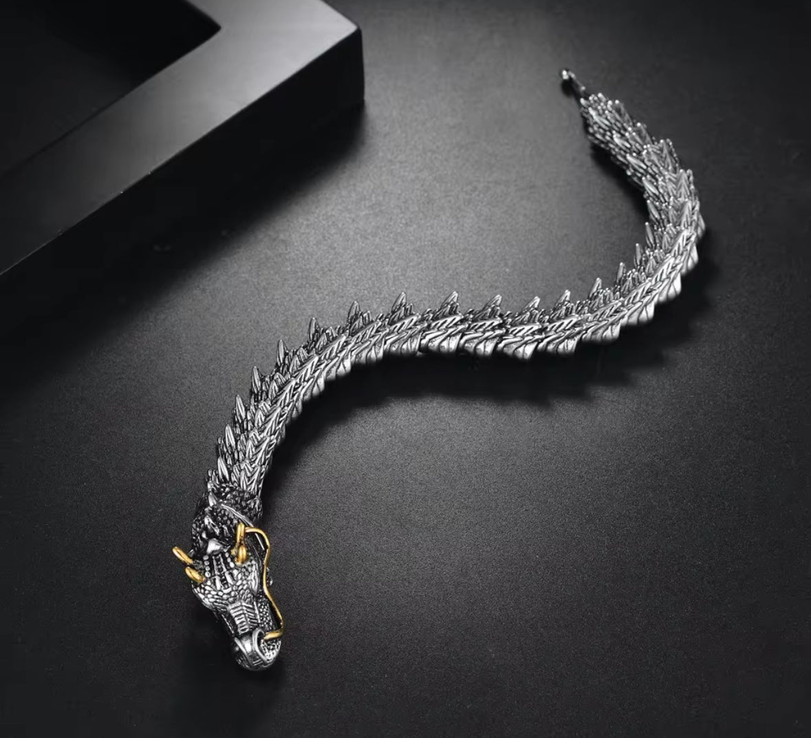 Men’s Dragon Bracelet – Stainless Steel Norse Dragon Chain Bracelet | Viking Inspired Mythical Jewelry