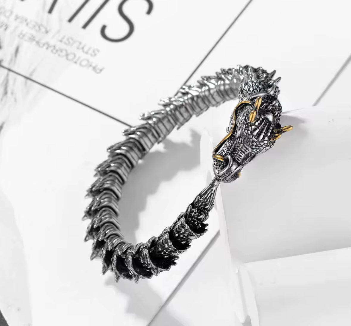 Men’s Dragon Bracelet – Stainless Steel Norse Dragon Chain Bracelet | Viking Inspired Mythical Jewelry