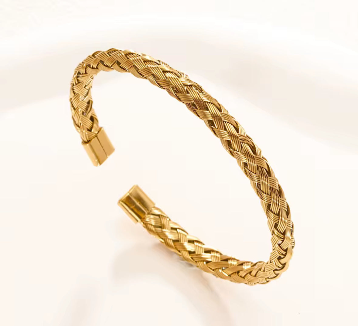 Braided Stainless Steel Cuff Bracelet for Men & Women – Gold & Silver Plated Adjustable Bangle