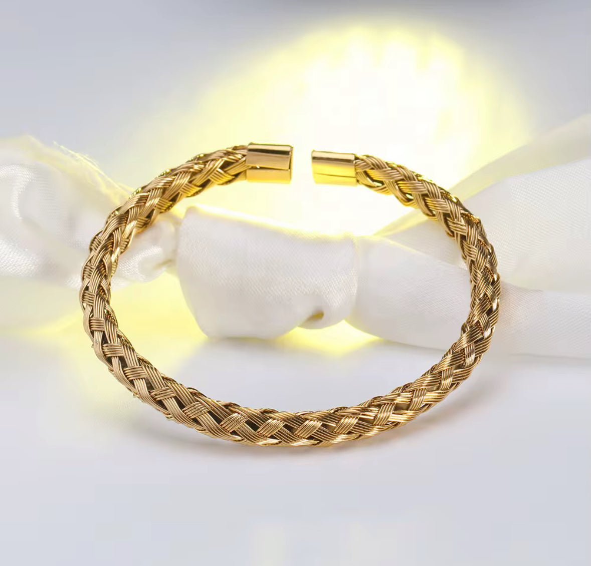 Braided Stainless Steel Cuff Bracelet for Men & Women – Gold & Silver Plated Adjustable Bangle