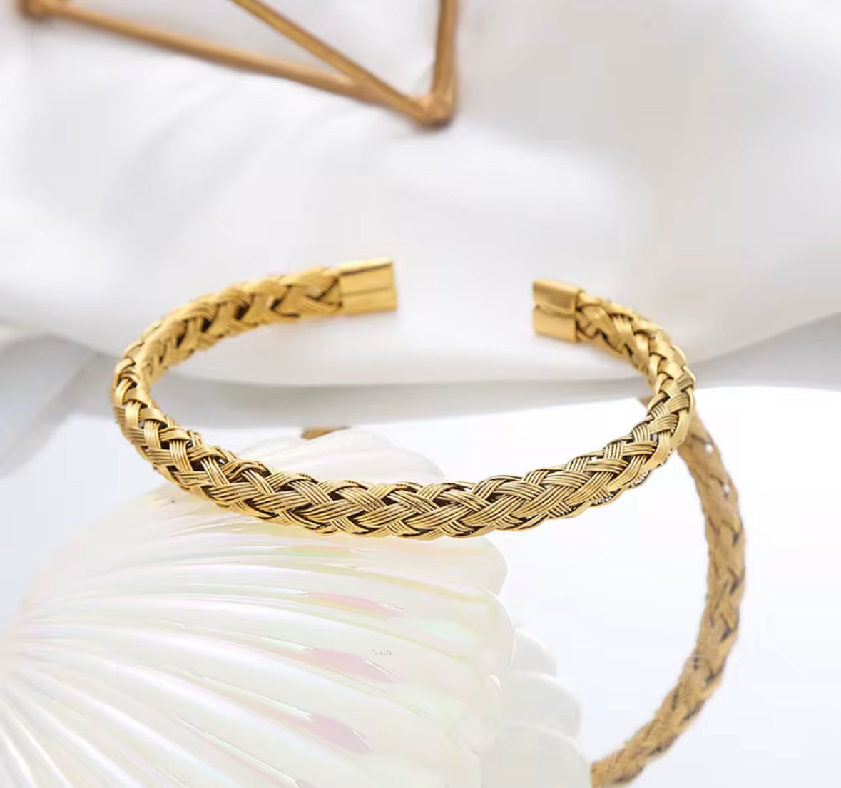 Braided Stainless Steel Cuff Bracelet for Men & Women – Gold & Silver Plated Adjustable Bangle