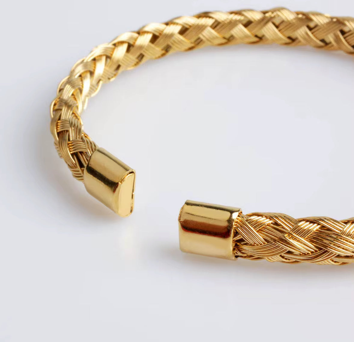 Braided Stainless Steel Cuff Bracelet for Men & Women – Gold & Silver Plated Adjustable Bangle