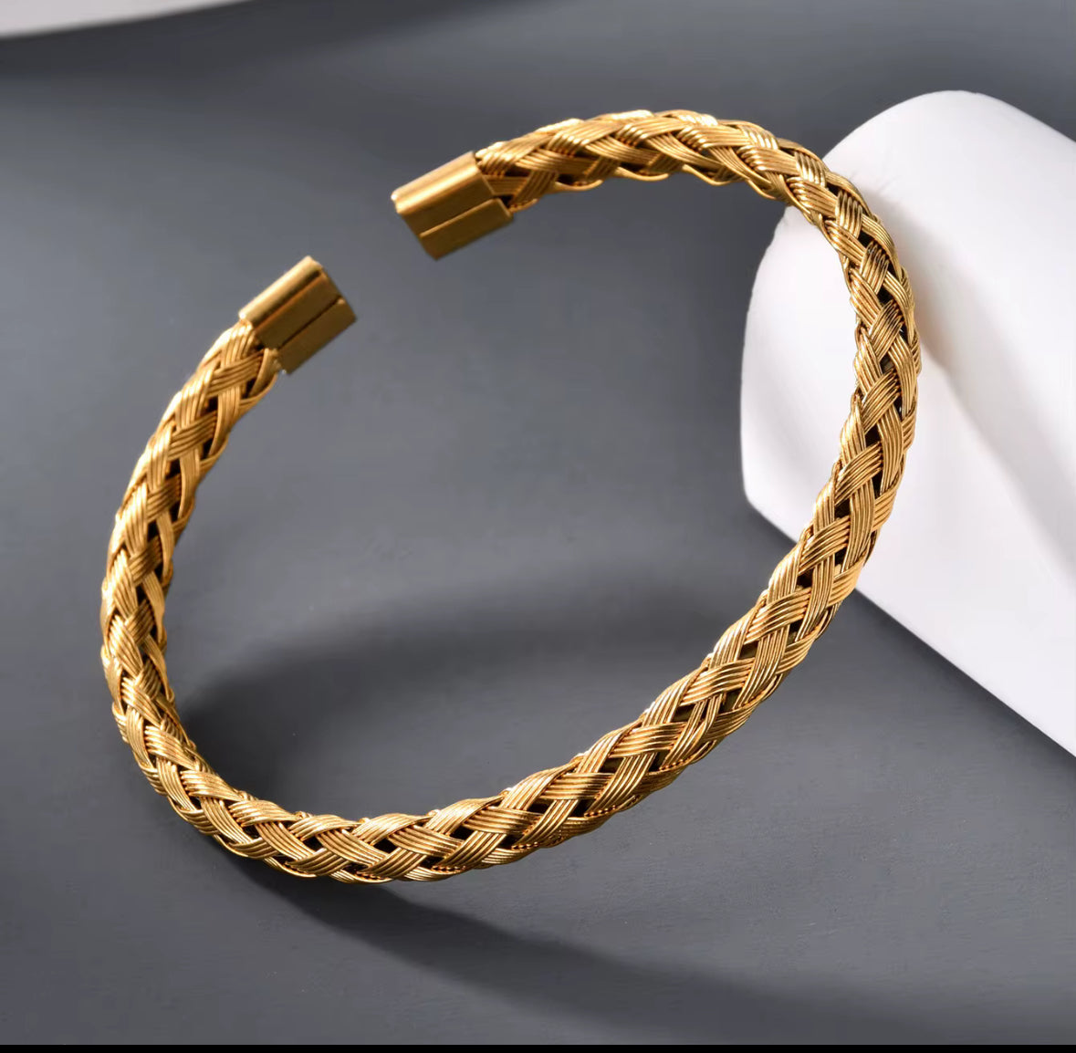Braided Stainless Steel Cuff Bracelet for Men & Women – Gold & Silver Plated Adjustable Bangle