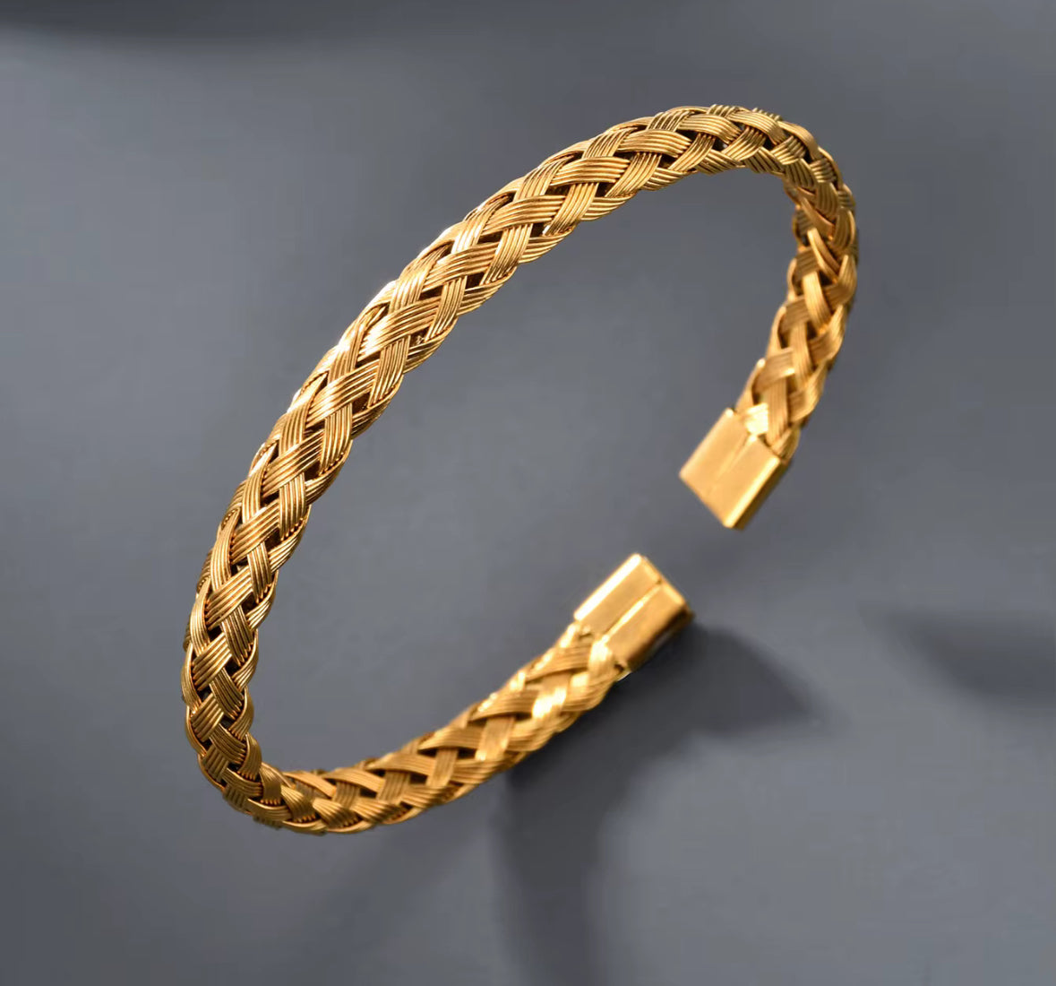 Braided Stainless Steel Cuff Bracelet for Men & Women – Gold & Silver Plated Adjustable Bangle
