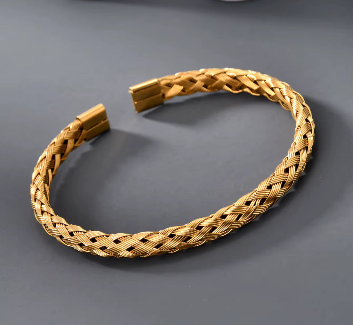 Braided Stainless Steel Cuff Bracelet for Men & Women – Gold & Silver Plated Adjustable Bangle