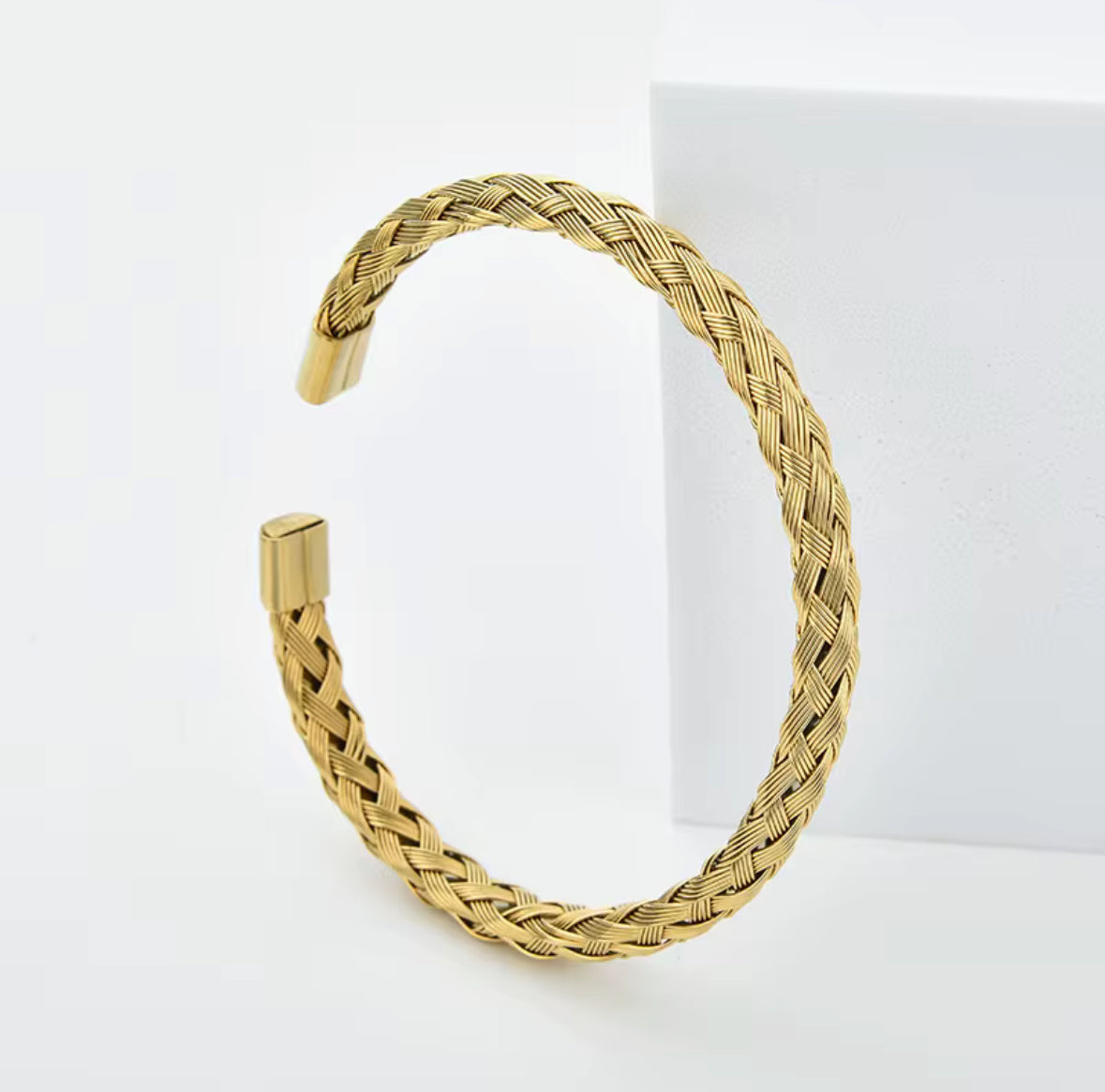 Braided Stainless Steel Cuff Bracelet for Men & Women – Gold & Silver Plated Adjustable Bangle