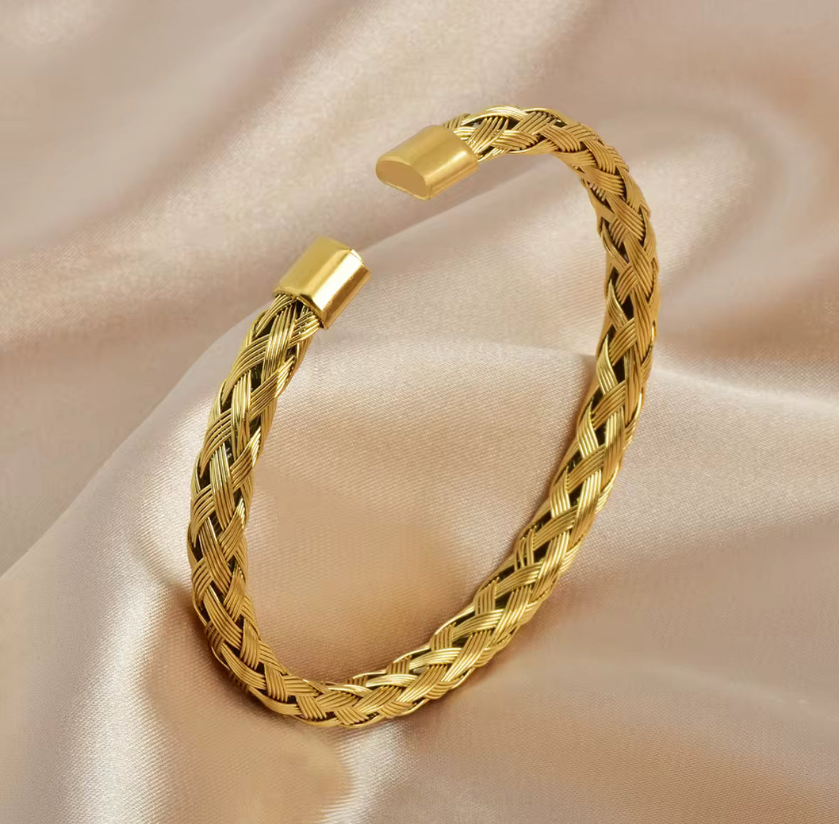 Braided Stainless Steel Cuff Bracelet for Men & Women – Gold & Silver Plated Adjustable Bangle
