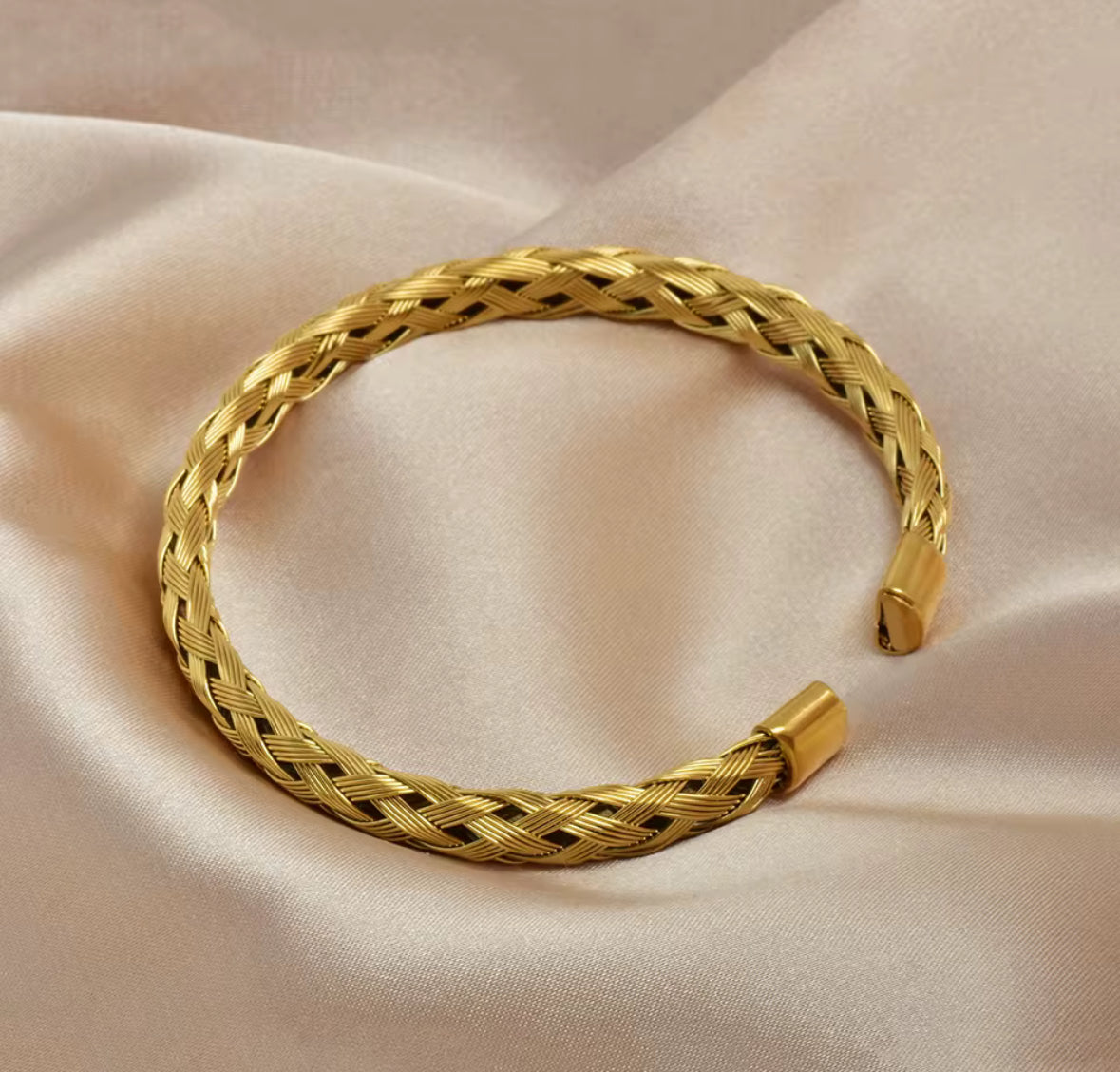 Braided Stainless Steel Cuff Bracelet for Men & Women – Gold & Silver Plated Adjustable Bangle