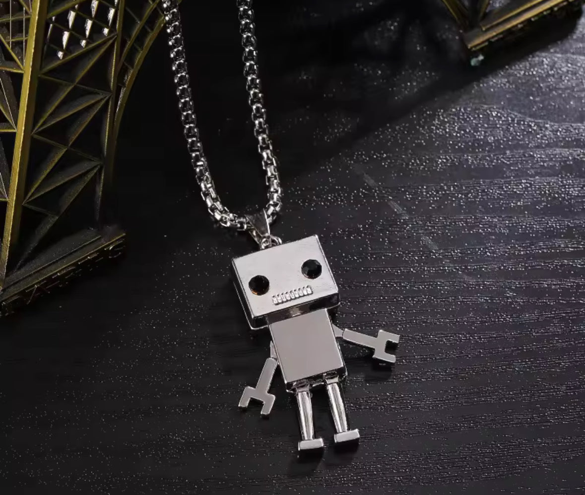 Men’s Robot Pendant Necklace – Stainless Steel Chain | Futuristic Hip Hop Jewelry for Men & Women