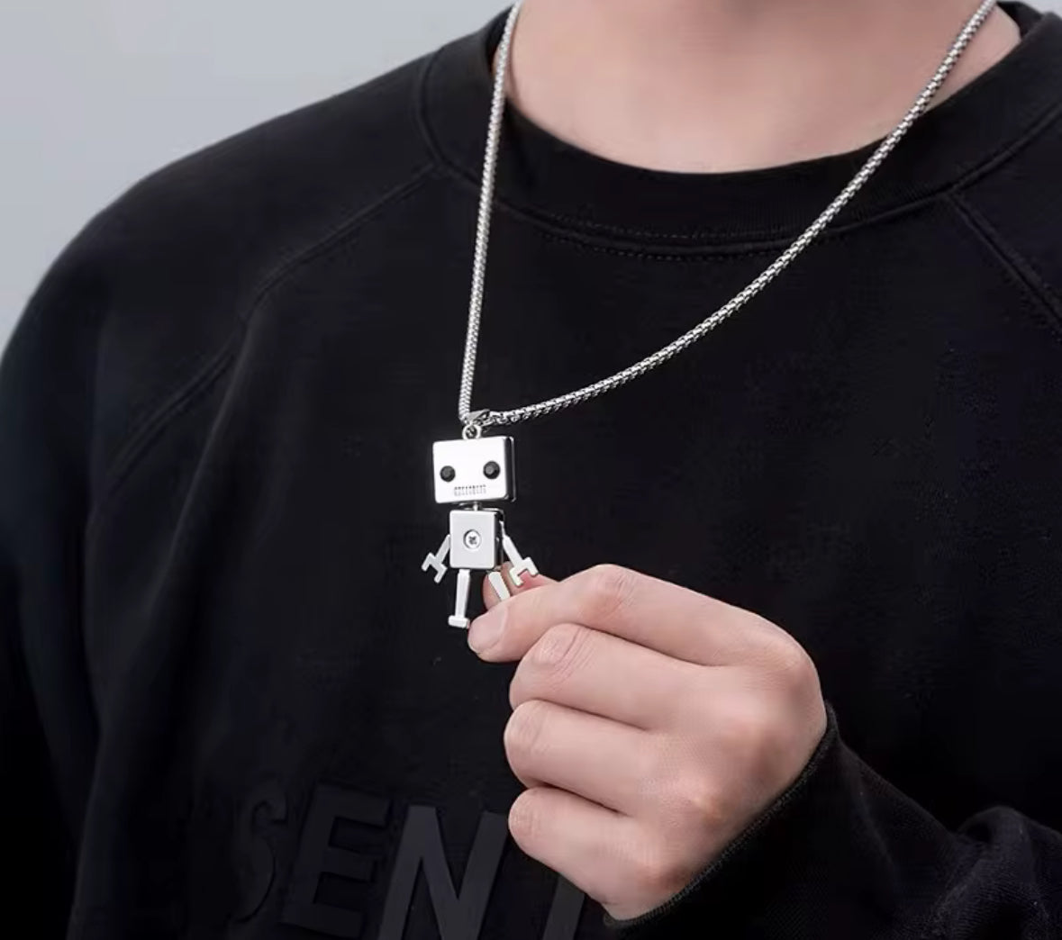 Men’s Robot Pendant Necklace – Stainless Steel Chain | Futuristic Hip Hop Jewelry for Men & Women