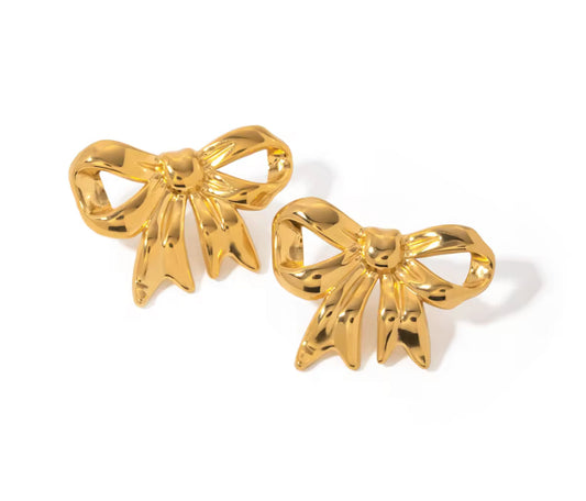 Anti Tarnish Stainless Steel Golden Bow Statement Earrings – Elegant, Lightweight & Timeless Design