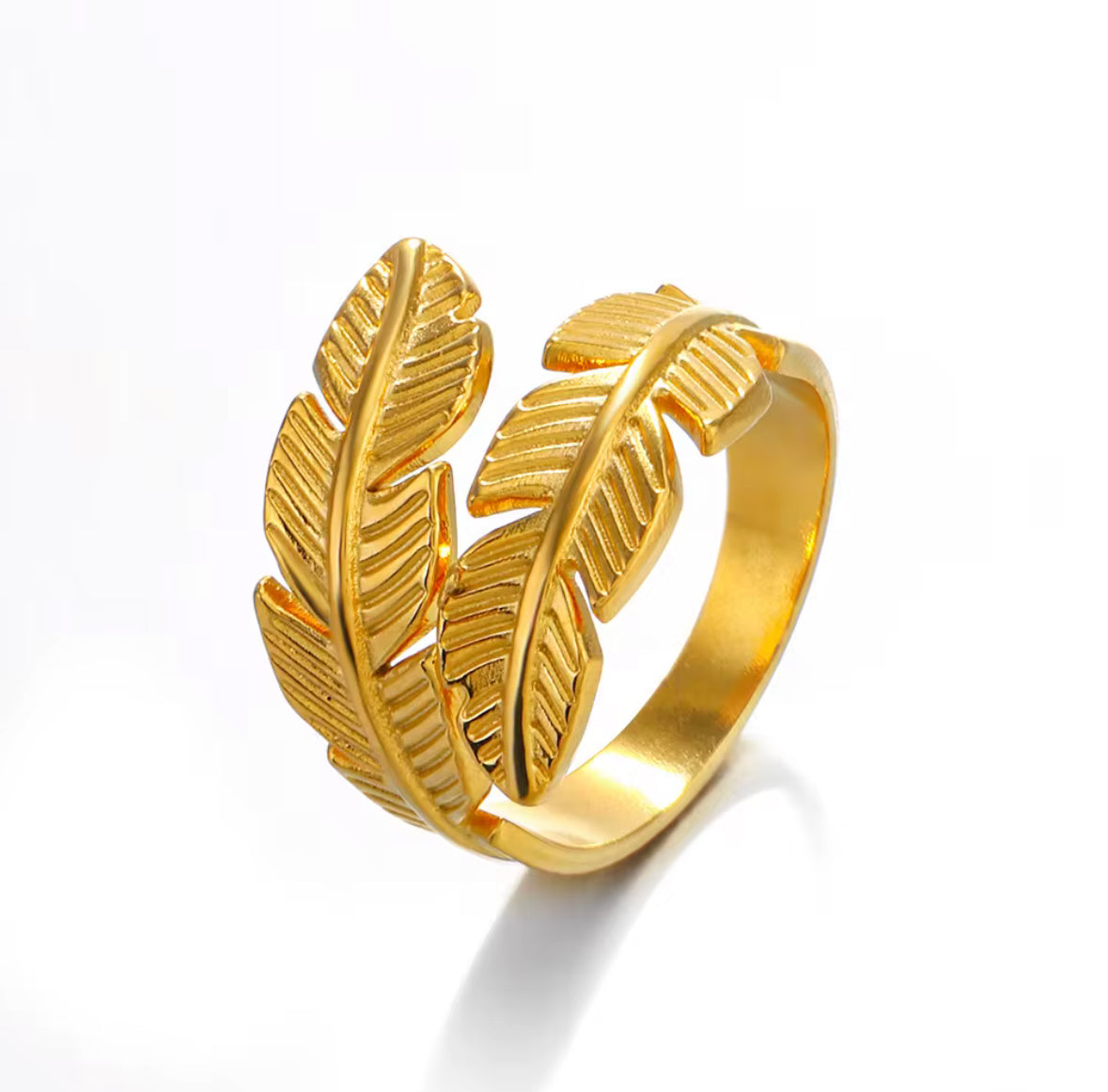 Golden Leaf Adjustable Ring for Women – Elegant Feather Design Statement Ring | Everyday & Party Wear