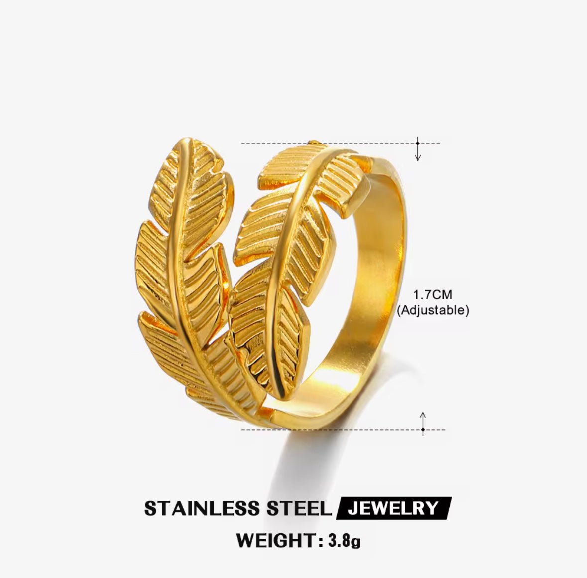 Golden Leaf Adjustable Ring for Women – Elegant Feather Design Statement Ring | Everyday & Party Wear