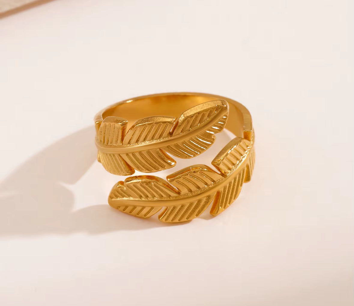 Golden Leaf Adjustable Ring for Women – Elegant Feather Design Statement Ring | Everyday & Party Wear