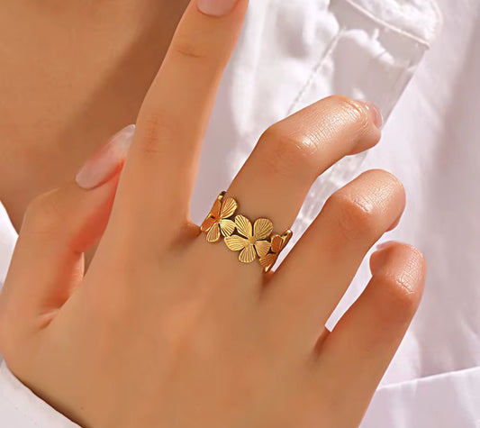 Golden Flower Adjustable Ring for Women – Floral Statement Ring with Premium Gold Finish
