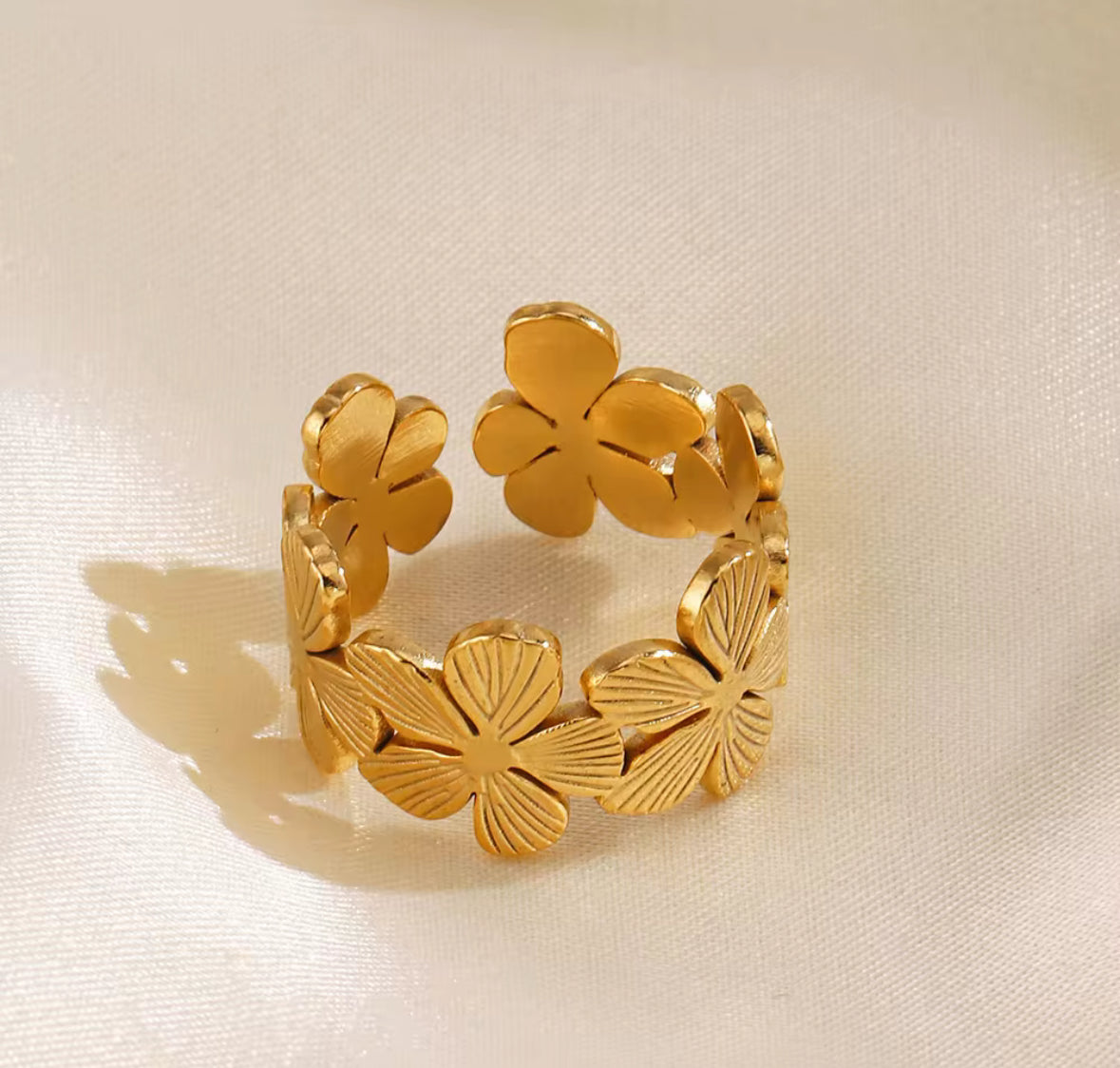 Golden Flower Adjustable Ring for Women – Floral Statement Ring with Premium Gold Finish