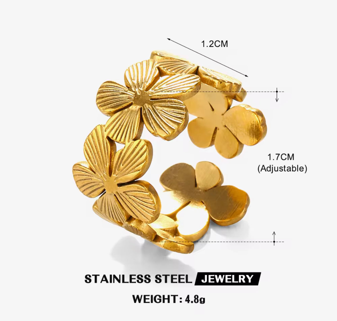Golden Flower Adjustable Ring for Women – Floral Statement Ring with Premium Gold Finish