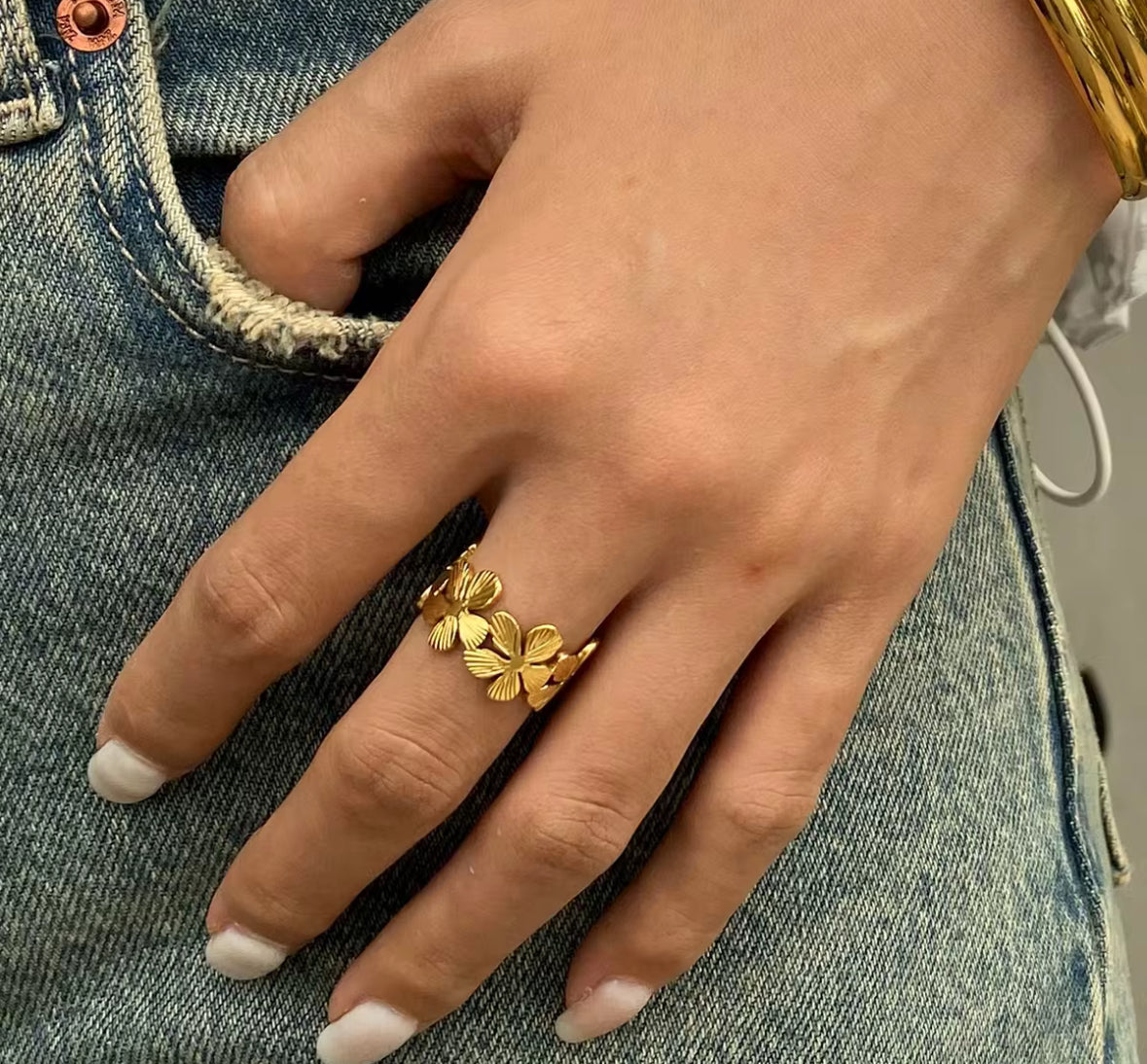 Golden Flower Adjustable Ring for Women – Floral Statement Ring with Premium Gold Finish