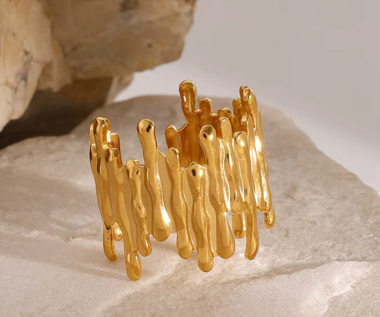Abstract Golden Adjustable Ring for Women – Bold Statement Ring with Organic Drip Design