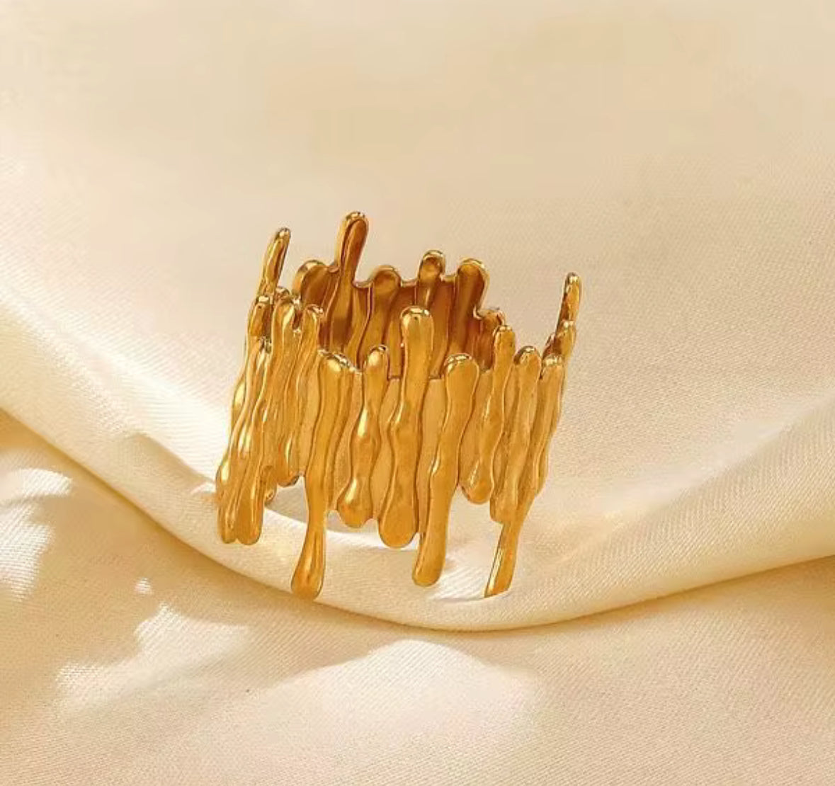 Abstract Golden Adjustable Ring for Women – Bold Statement Ring with Organic Drip Design