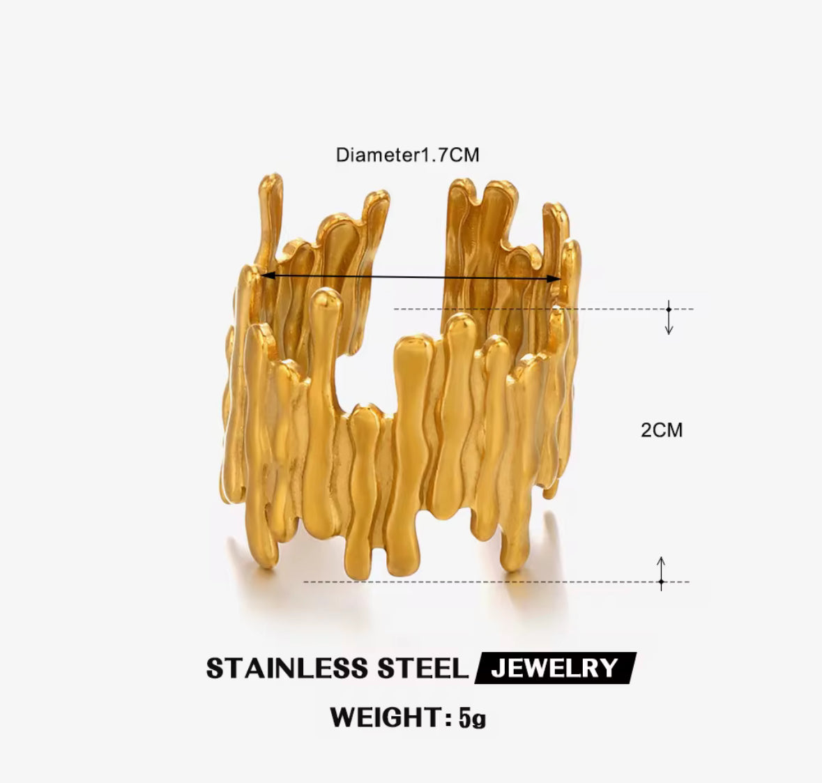 Abstract Golden Adjustable Ring for Women – Bold Statement Ring with Organic Drip Design