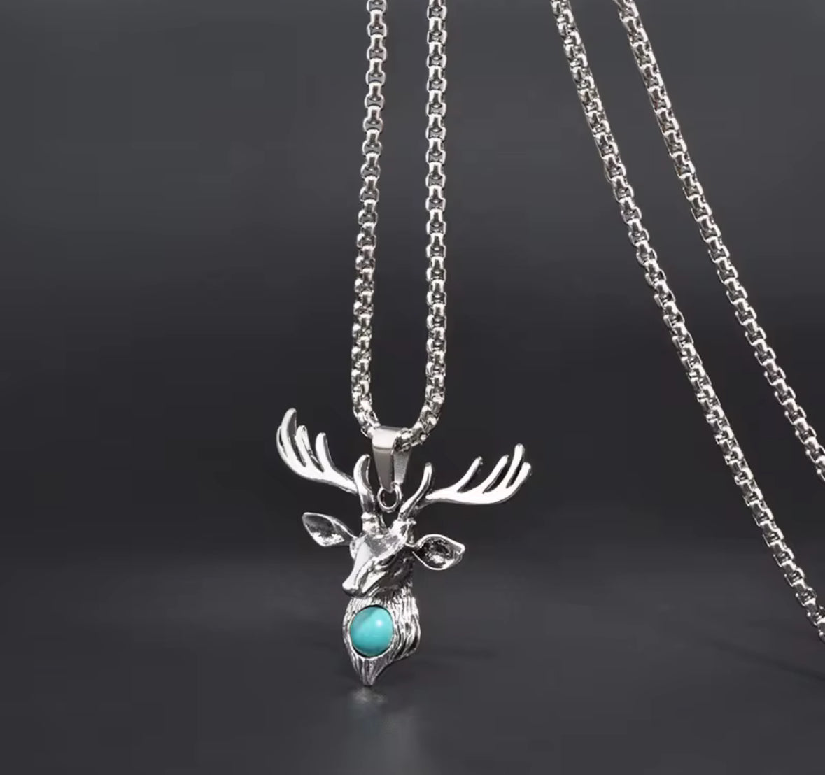 Men’s Vintage Deer Head Pendant Necklace with Blue Stone | Stainless Steel Antler Chain Necklace – Nordic Animal Jewelry for Men & Women
