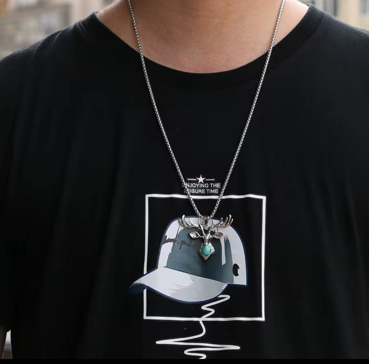 Men’s Vintage Deer Head Pendant Necklace with Blue Stone | Stainless Steel Antler Chain Necklace – Nordic Animal Jewelry for Men & Women