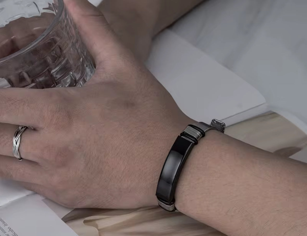 Men’s Stainless Steel Bracelet – Adjustable Mesh Band | Minimalist Modern Jewelry | Wraparound Bracelet |