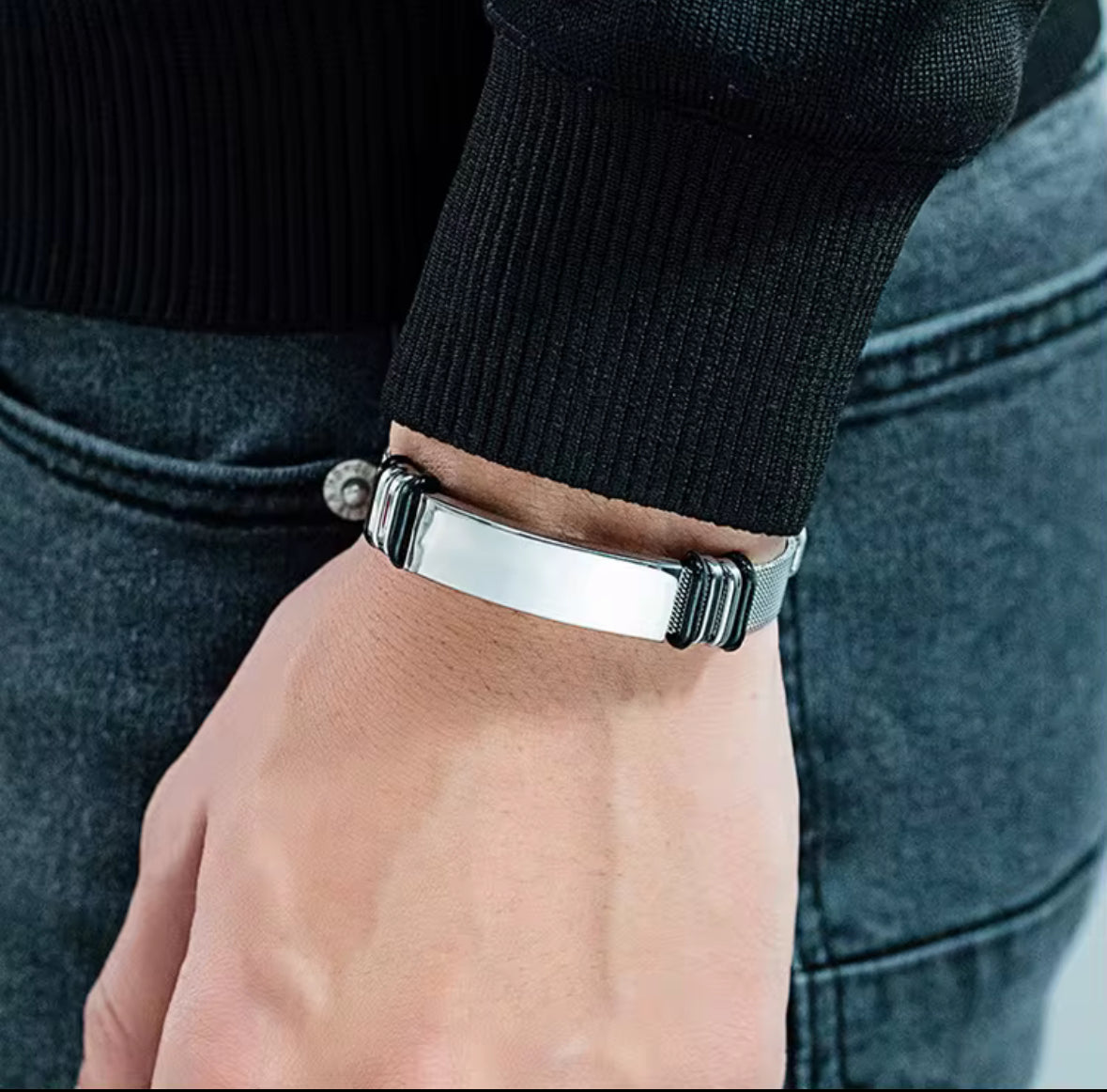 Men’s Stainless Steel Bracelet – Adjustable Mesh Band | Minimalist Modern Jewelry | Wraparound Bracelet |