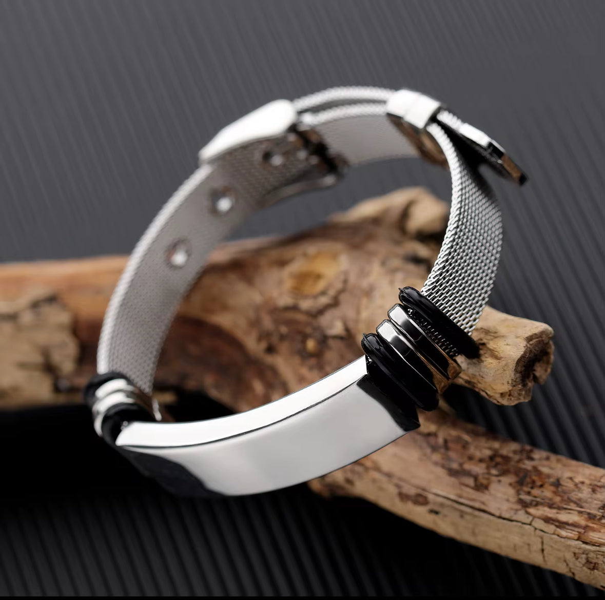 Men’s Stainless Steel Bracelet – Adjustable Mesh Band | Minimalist Modern Jewelry | Wraparound Bracelet |