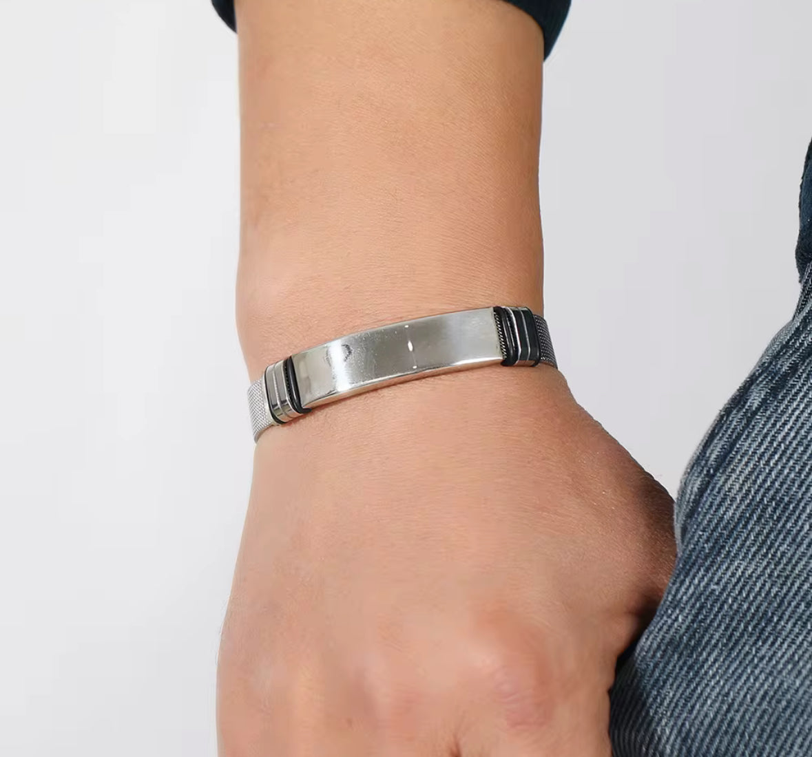 Men’s Stainless Steel Bracelet – Adjustable Mesh Band | Minimalist Modern Jewelry | Wraparound Bracelet |