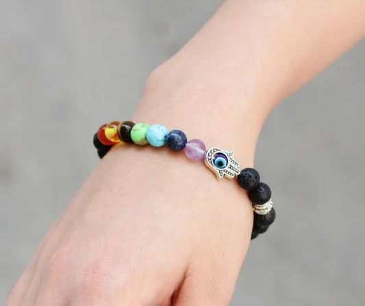 Multicolored Evil Eye Adjustable Unisex Hamsa Hand Bracelet