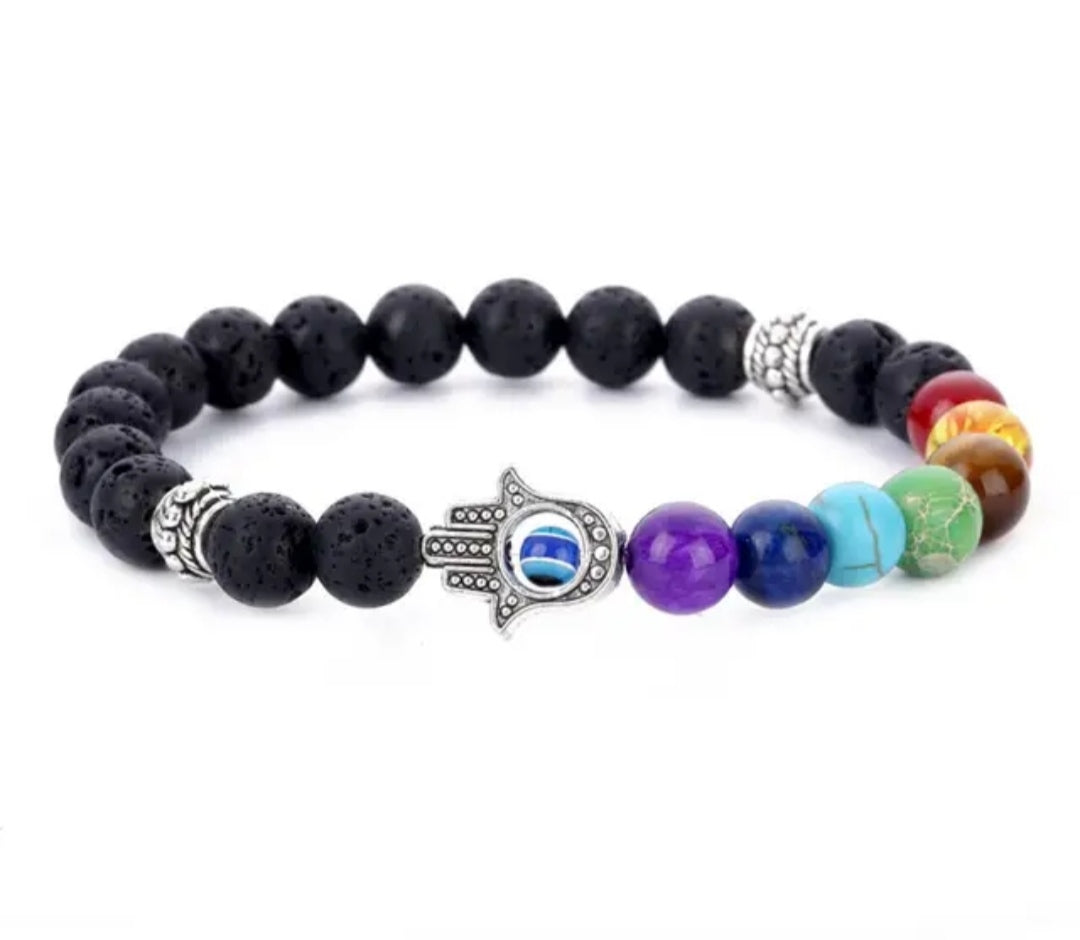 Multicolored Evil Eye Adjustable Unisex Hamsa Hand Bracelet