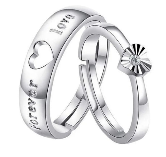 CZ Stones Studded Stainless Steel Adjustable Size Couple Ring Set