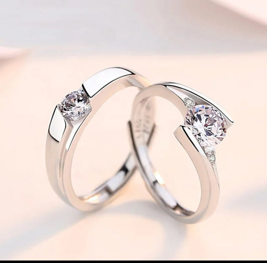 CZ Stones Studded Stainless Steel Adjustable Size Couple Ring Set