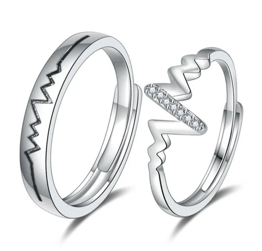 CZ Stones Studded Stainless Steel Adjustable Size Couple Ring Set