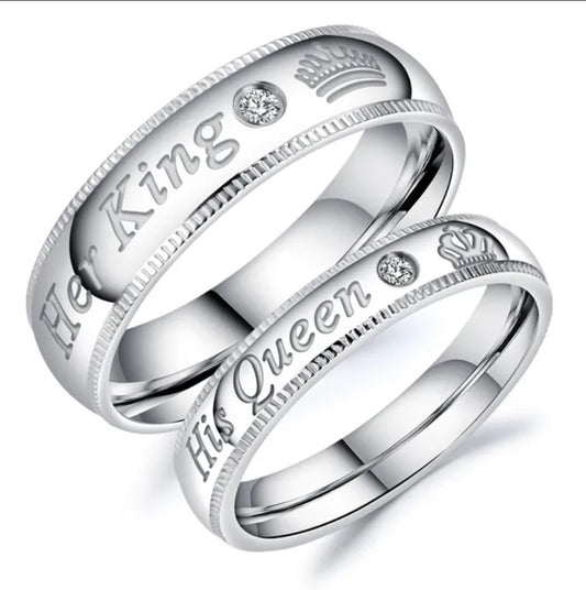 CZ Stones Studded Stainless Steel Adjustable Size Couple Ring Set