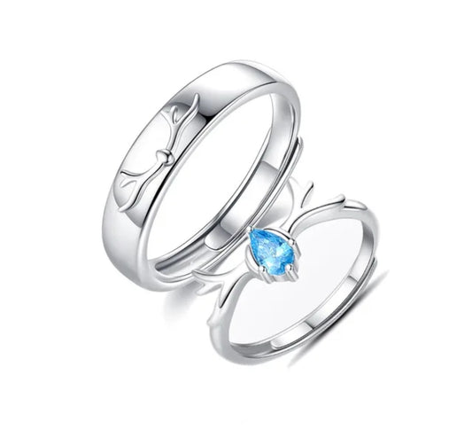 CZ Stones Studded Stainless Steel Adjustable Size Couple Ring Set
