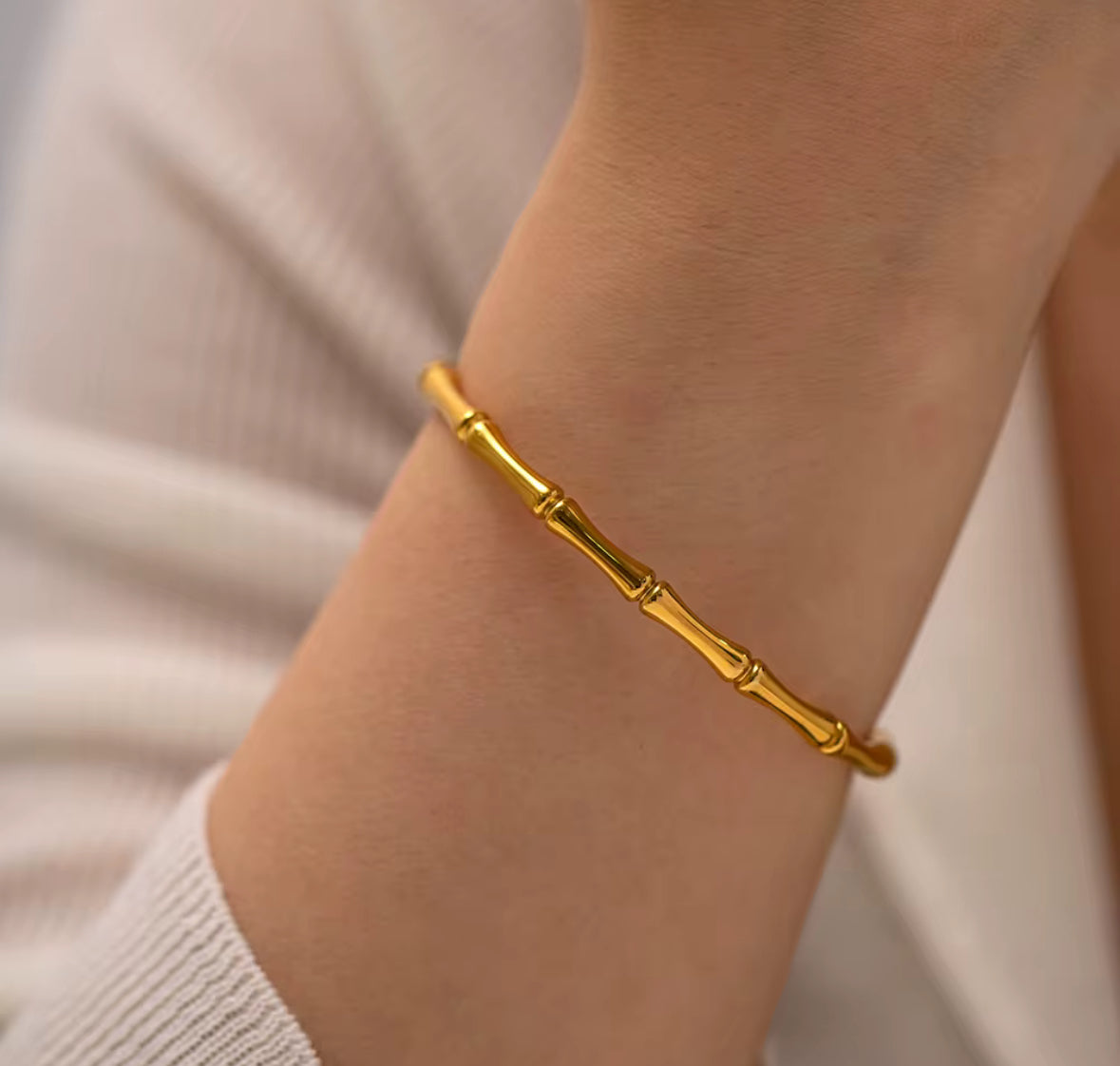 Silver Bamboo Bracelet – Minimalist Stainless Steel Bangle for Women & Girls