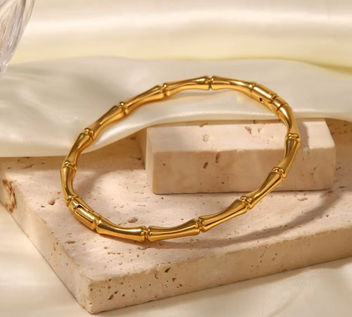 Silver Bamboo Bracelet – Minimalist Stainless Steel Bangle for Women & Girls