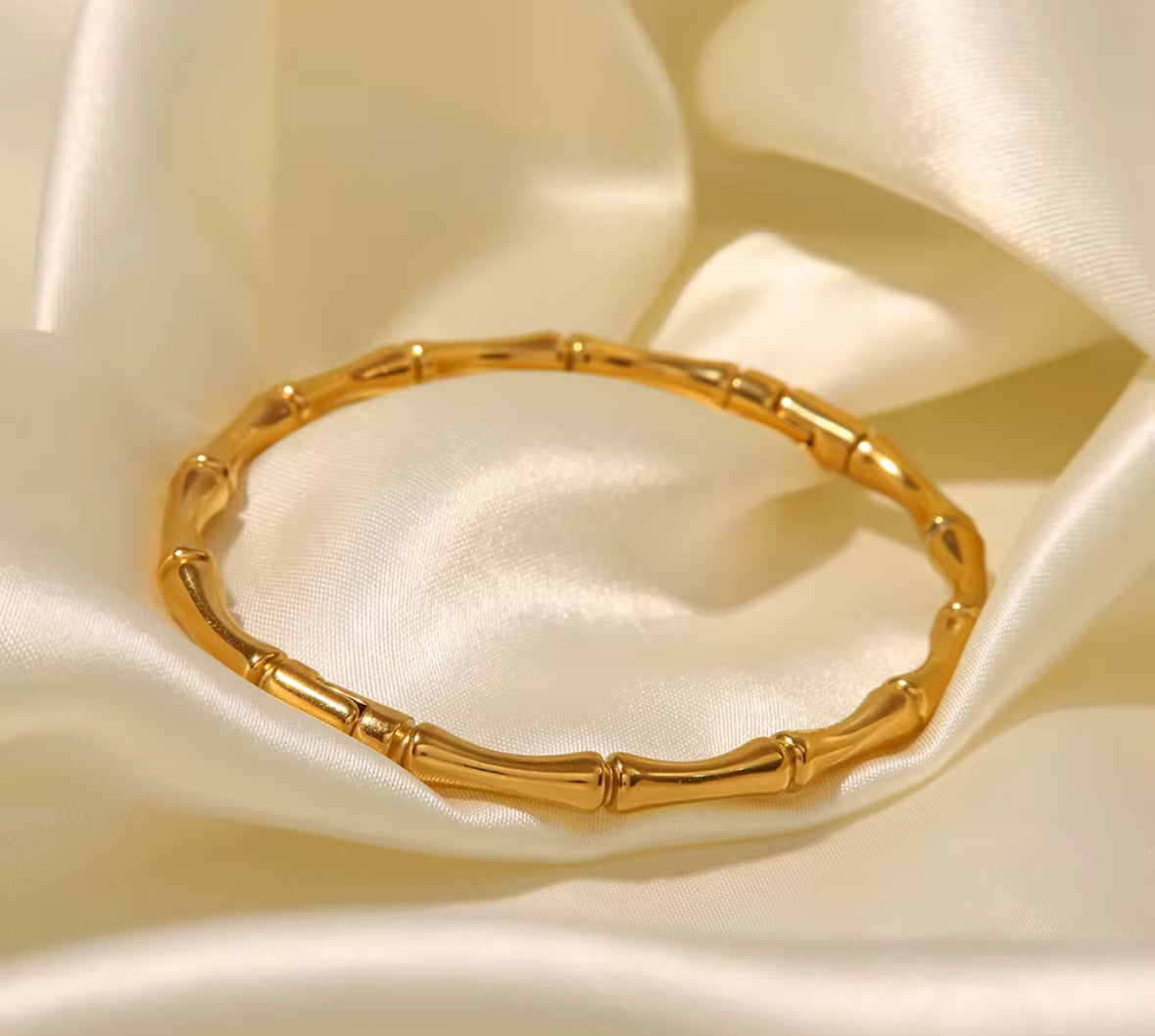 Silver Bamboo Bracelet – Minimalist Stainless Steel Bangle for Women & Girls