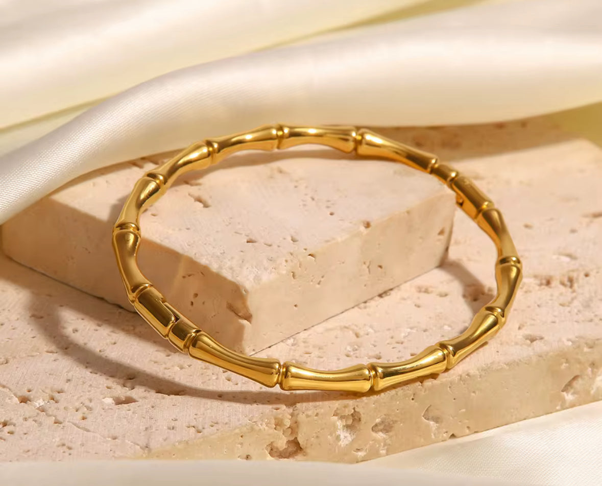 Silver Bamboo Bracelet – Minimalist Stainless Steel Bangle for Women & Girls