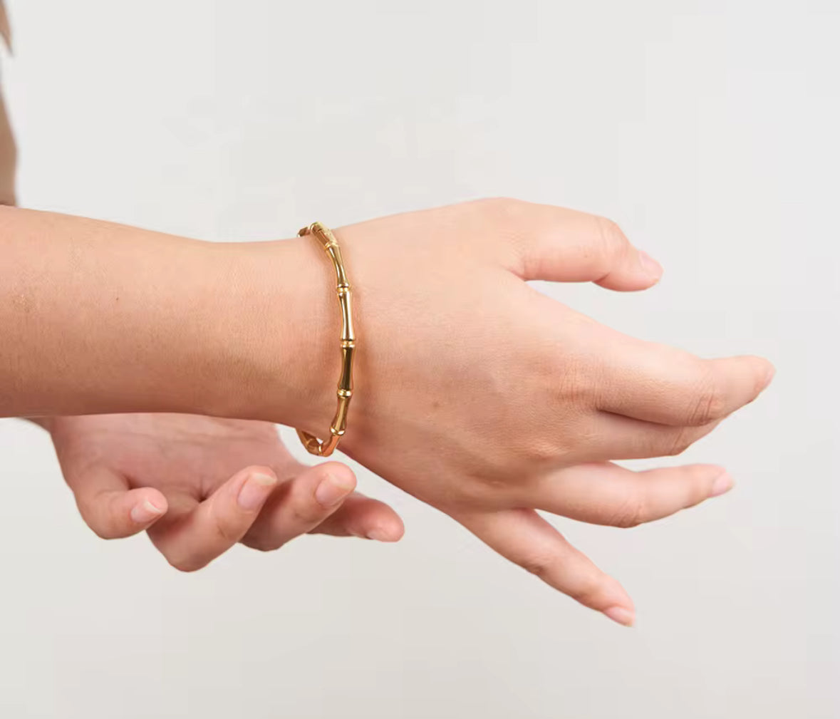 Silver Bamboo Bracelet – Minimalist Stainless Steel Bangle for Women & Girls