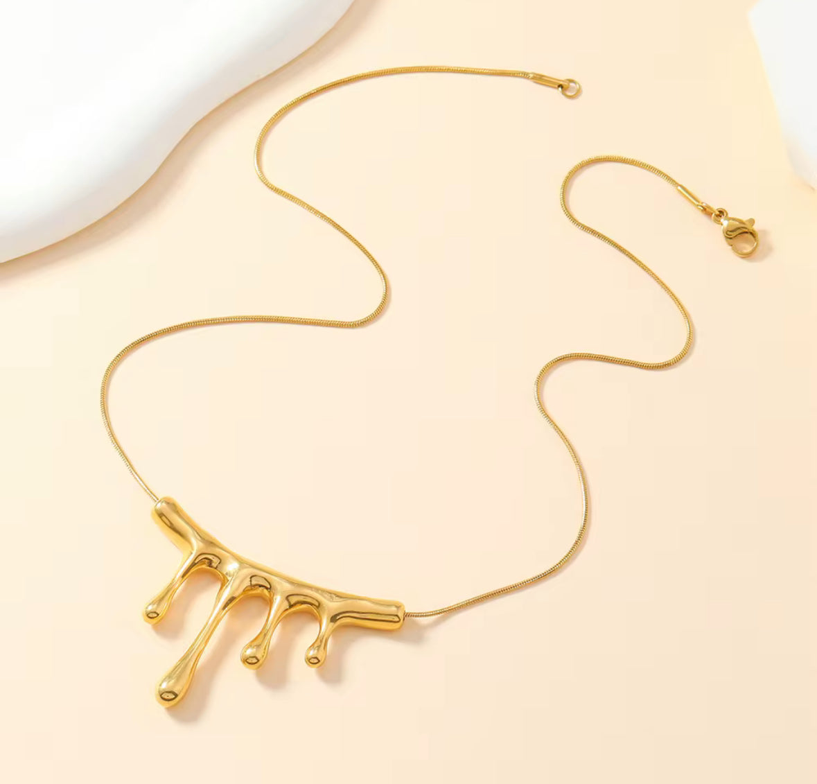 Molten Golden Drip Necklace – Modern Abstract Statement Pendant for Women