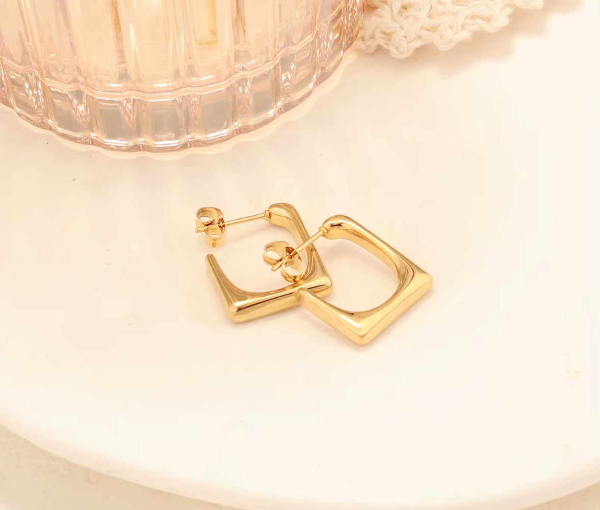 Golden Geometric Hoop Earrings for Women | Stainless Steel Minimalist Statement Earrings